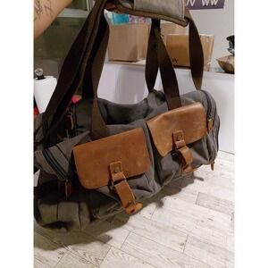 vintage military-inspired Kemy's canvas and leather duffel bag durable travel...